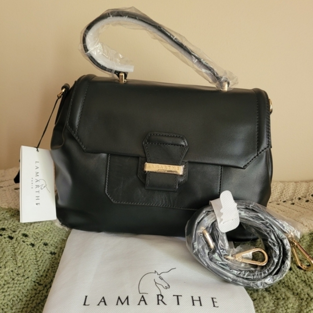 Authentic Lamarthe Paris Black Leather Crossbody Bag